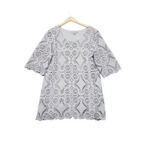 Pretty Angel Tunic Top Dress Crochet Gray Lined Linen Blend Sz‎ XL Feminine Boho